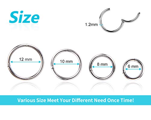 4Pcs 16G 18G 20G Surgical-Steel-Piercing-Ring-Nose-Rings-Hinged-Hoop-Earrings,6Mm 8Mm 10Mm 12Mm Seamless Stainless Steel Clicker Eyebrow Septum Piercing Hoop,Sliver Black Gold Rose Gold Rainbow Body Jewelry Set #TOP2