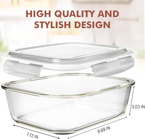 Image of Razab 10 Cups / 80 Oz 4 Pc (Set of 2) Glass Food Storage Containers with Airtight Locking Lids For Storing & Serving Food. BPA Free & Leak Proof - Microwave, Dishwasher, Fridge, Freezer, Oven Safe