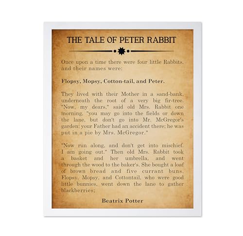 Poster Master Beatrix Potter Poster - The Tale of Peter Rabbit Print - Nursery Book Art - Literary Art - Gift for Mother, Father - Perfect Decor for Bedroom, Kid's Room, 8x10 White Framed