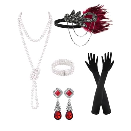 PLULON 6 Pcs 1920s Flapper Accessories for Women, Great Gatsby Flapper Accessories Fashion Roaring 20s Costume for Women