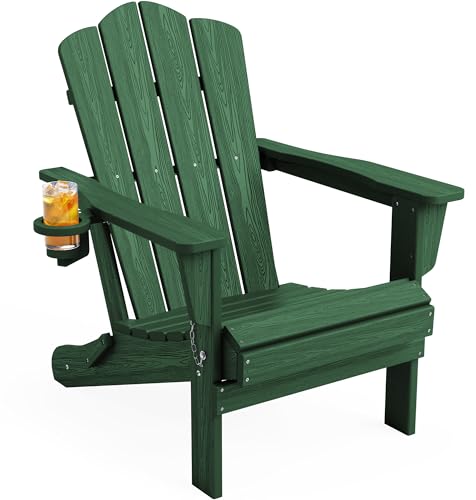 KINGYES Folding Adirondack Chair, HDPE All-Weather Patio Chairs, Wooden Textured