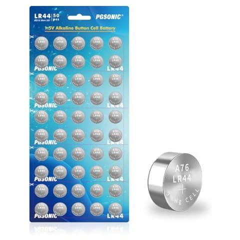 PGSONIC 50 Pack LR44 Batteries, 1.5 Volt Alkaline Button Cell Batteries with Long Lasting Power Cover