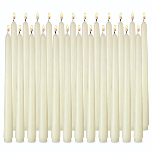 10 inch Cone-Shaped Candle, Set of 24 Smoke-Free, drip Free Wax, Long Burning, Used for Home Decoration, Churches, Celebrations, Parties (Ivory Color)