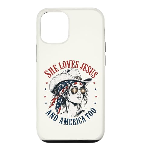 She Loves Jesus and America Too Cowgirl Flag 7��4�� USA �X�}�z�P�[�X iPhone 12/12 Pro �p