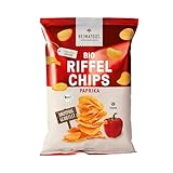 HEIMATGUT Bio Riffel Chips Paprika - Knusprige Kartoffelchips im Riffelschnitt - Ohne Konservierungsstoffe - 100% vegan & ohne Gentechnik - Würziges Paprika-Aroma - 135 kcal pro Portion (8 x 125g)