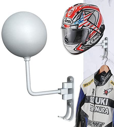 Dr.DJ Motorcycle Helmet Rack, Helmet Holder Wall Mount Helmet Stand Metal with Hooks, Motorcycle Accessories Helmet Hanger for Coats, Caps, Football Baseball and Rugby Helmet Accessories Silver 1P