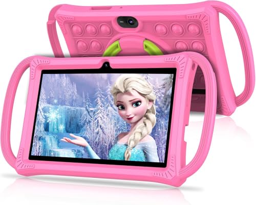 VASOUN Kids Tablet 7 inch Android 13 Tablet for Kids Toddler Tablets with Shockproof Case 4GB(2+2) RAM 32GB ROM Parental Control GMS Certified WiFi Dual Camera with Eye Protection (Pink)
