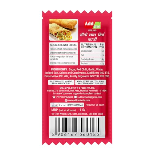 Image of Add me sweet Chilli garlic Sauce 48 sachets of 12gm each sweet & spicy | Dips | lahsun lal mirch ki meethi chutney Spread 48 Sachets 576 Grams