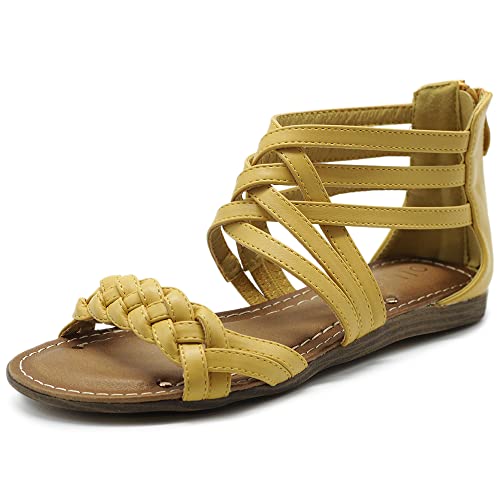Ollio Women's Shoe Gladiator Strappy Zip Closure Sandal M1803 (8.5 B(M) US, Sassy Yellow)