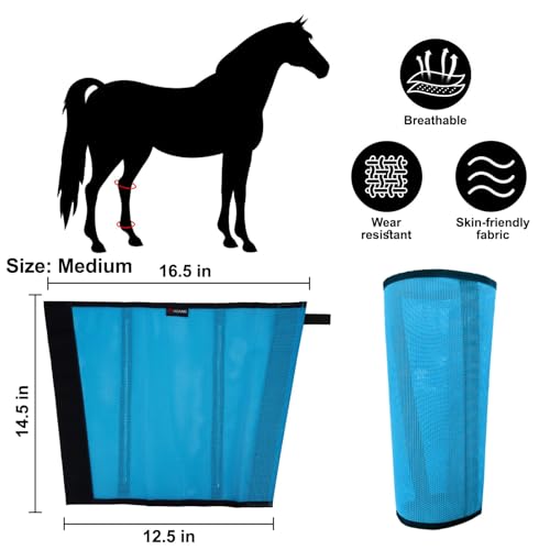 Image of Horse Fly Boots, Breathable Mesh Protection Set of 4, Comfortable Pony Leggings, Breathable Mesh Design, Equines Supplies for Reduce Stomping, Hoof Damage & Leg Fatigue (Blue, Medium)