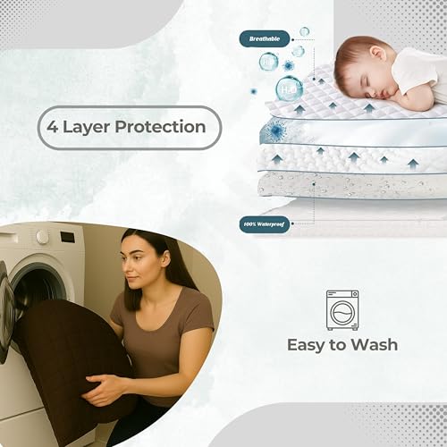 Image of TCD Waterproof Cotton Quilted - Breathable, Hypoallergenic, Noiseless Ultra Soft Fitted Bed Cover with 3 Layers of Protection, 100% Waterproof, No-Slip Design | Brown, Double (60 * 72)