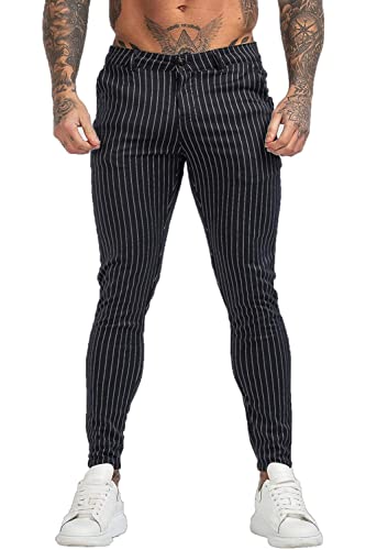 Gingtto Mens Chinos Pants Skinny Fit Black Dress Pants With Pinstripe For Men Size 34 #TOP1