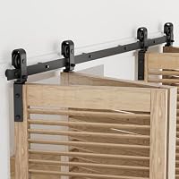 Bifold Scheunentor-Hardware Kit Für 4 Türen – Schwarze Schienen, Oben Montiert, Max. Türbreite 10,2x45,7 Cm