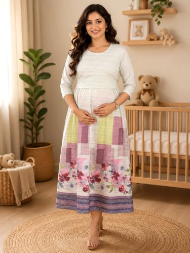 Image of RITIJYA Zipless Feeding Kurta Dress for Women | Maternity Nursing Kurti, No-Zip Easy Access | Extra Pleats Pre to Post Pregnancy | Quick-Dry Fabric | S-4XL