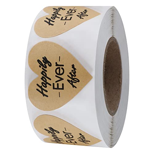 Hybsk Heart Happily Ever After Stickers Kraft 1.5 Inchtotal 500 Labels Per Roll (Kraft Paper) #TOP1