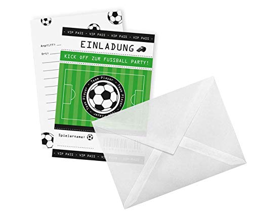12x "Fußball" Einladungskarten + Umschläge - Set/Fußball Party Kindergeburtstag Partytüten - Einladungen Kinder Geburtstag
