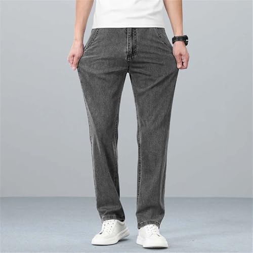 Men's Summer Loose Wide Leg Jeans Classic Straight Thin Stretch Business Denim Pants4