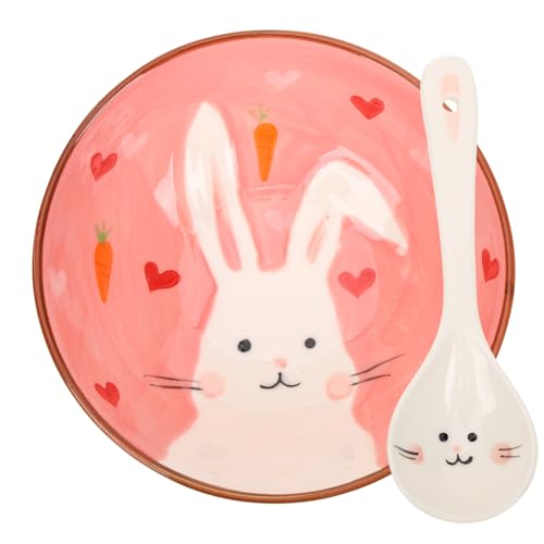 Gatuida Vajilla de para Persona con Cuenco y Cuchara Decorativos Forma de Conejito Set Práctico y Elegante para Ensaladas y Comidas Diarias Material Cerámico de Diseño Divertido y Seguro