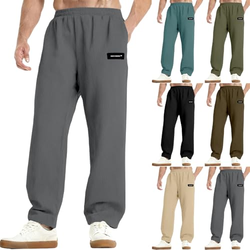 Drynmoc Mens Corduroy Pants Baggy Casual Fashion Loose Fit Pant Wide Leg Straight Sweatpants Elastic Waist Drawstring Trouser Grey - image 1