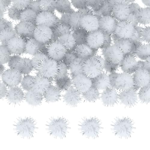 M METERXITY 100-Pack Glitter Pom Pom Balls 0.6 in/1.5 cm Tinsel White
