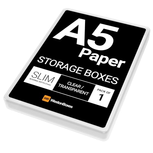WestonBoxes Cajas de presentación de plástico delgadas A5 con tapas para papel A5 y suministros de fabricación de tarjetas (paquete de 1, transparente (transparente)