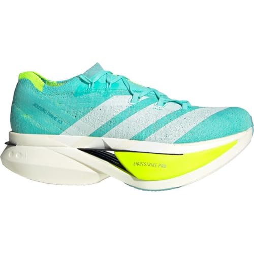 Adizero Prime X3 Strung Running Shoe, Flash Aqua/Zero Metallic/Lucid Lemon, Mens 12.0
