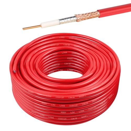 Câble coaxial RG8X 50 ohm rouge MOOKEERF faible perte 30,5m pour antenne et émetteur radio