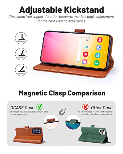 Ocase Compatible With Galaxy S23 5G Wallet Case, Pu Leather Flip Folio Case With Card Holders Rfid Blocking Kickstand [Shockproof Tpu Inner Shell] Phone Cover 6.1 Inch (2023) -Brown #TOP3