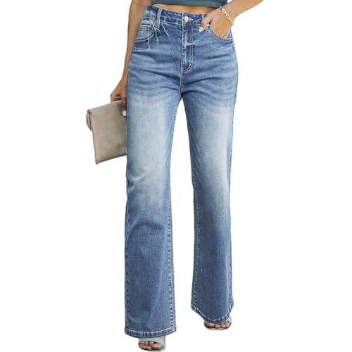 SIDEFEEL Women Jeans Stretchy Straight High Waisted Wide Leg Denim Pants