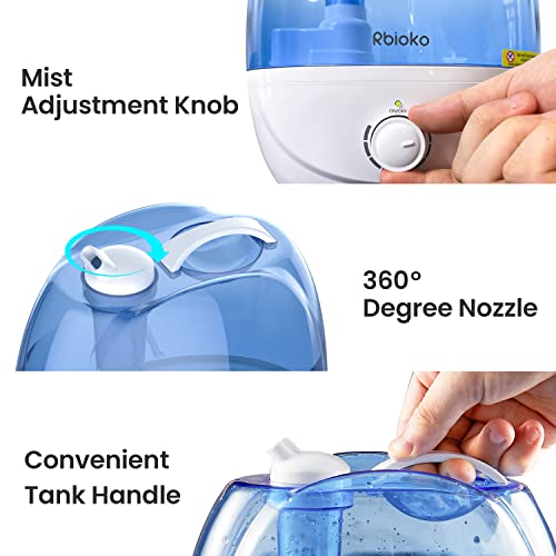 Rbioko® 2.6L Cool Mist Humidifiers For Bedroom Whisper Quiet, Ultrasonic Vaporizer For Baby & Nursery, Indoor Plants & Whole House -Adjustable 360 Rotation Nozzle, Easy To Clean, Auto-Shut Off #TOP6