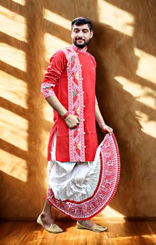 Image of Pure Cotton Full Sleeves Kurta with dupion silk Dhoti pant set (701)