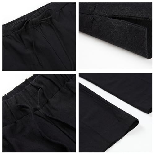 Mens Casual Elastic Waist Linen Trousers Summer Lightweight Beach Pants with Pockets4