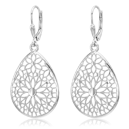 Image of TRUESILVER ACPL 925 Sterling Silver BIS Hallmarked Designer Drop & Dangle Leverback Earrings for Women