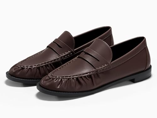 Image of Coutgo Penny Loafers for Women Comfortable Slip on Shoes Collapsible Heel Closed Toe Dressy Casual Work Flats