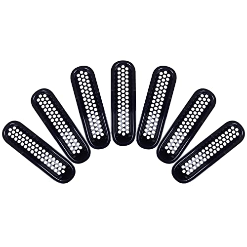 Image of AggAuto Grille Inserts for Jeep Wrangler JK JKU 2007-2015 Glossy Black | Car Front Mesh Grill Cover Accessories 7 Pcs