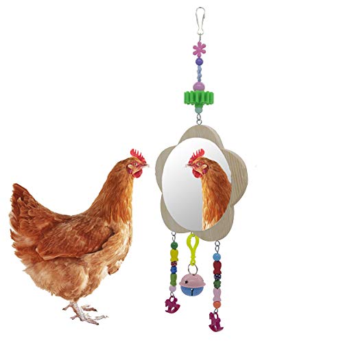 Pesine Hens Hanging Wood Mirror with Bell Roosters Upgraded Large Mirror Hens Roosters Chicken Toy for Hens