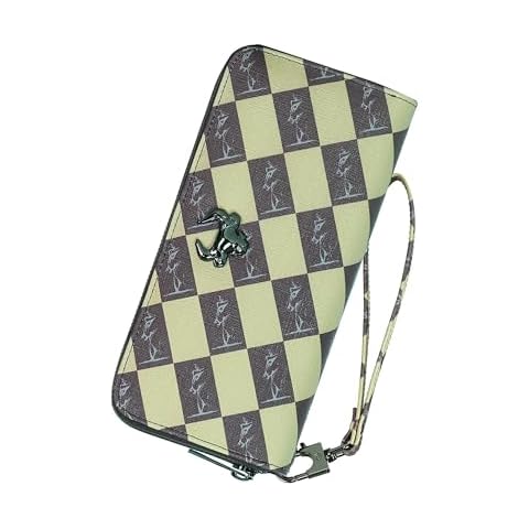 Coipdfty Rfid Blocking Wallet Long Mens Wallets leather Clutch Wallet with Wrist Strap & Zipper Available for Men and Women (Chartreuse and brown check alternate 12“ Cover