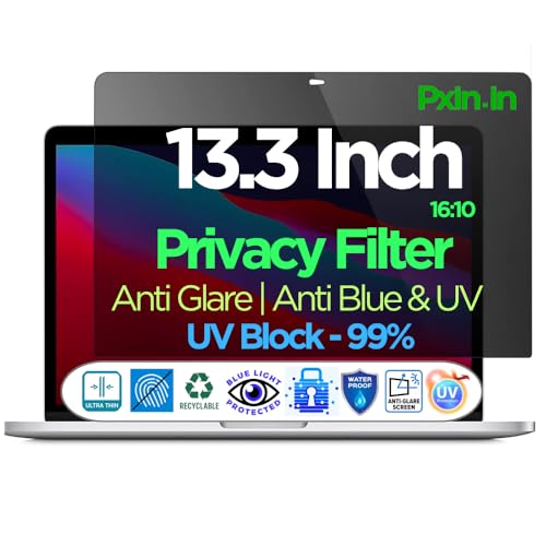 Image of Pxin 13.3 Inch (16:10) Laptop Privacy Screen | Digital EyeCare Filter | 99% UV (A /B /C) Block | Anti Glare | Side View Blocker | Adv. Laptop Privacy Protector