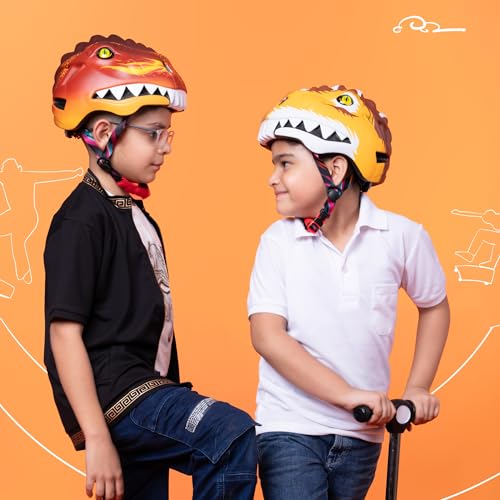 Image of Headzup Mystic Dragon 3D Cycling Helmet with Tail Light | Lightweight & Adjustable Size | Unisex Multi-Sport Helmet for kids Toddlers Boys Girls | For Age 3-10 | For Cycling, Skating (48-52cm)(Yellow)