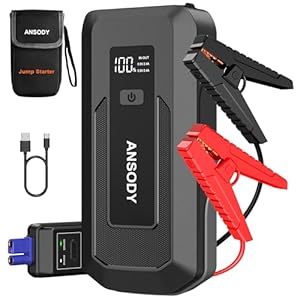 ANSODY 3000A Starthilfe Powerbank für Pkw (Bis zu 10L Benzin/8L Diesel), Auto 12V PKW Starter Powerbank mit LED, Batterie Booster Jump Starter Powerpack mit Starthilfekabel, Grau