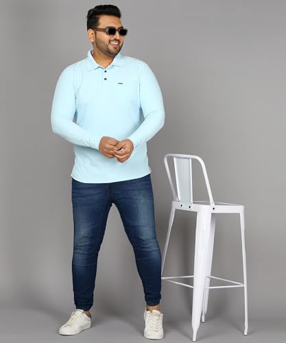 Image of INKKR Plus Size Men's Solid Polo Neck Full Sleeve T-Shirts