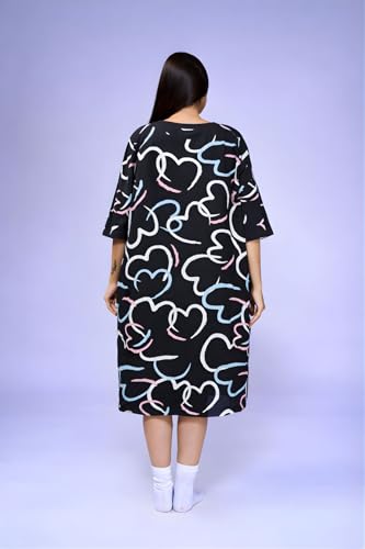 Image of LAMA STORE Women's Printed Oversized T-Shirt Dress, Cotton, 3 /4 Sleeve Length, Casual Loose Fit, Comfort Wear Extra Comfy Oversized Printed Pocket T-Shirt Dress
