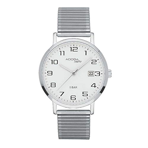 Adora Herrenuhr Saphir Edelstahl-Zugband 1-20154X-001 HAU, Armbandfarbe:Silber