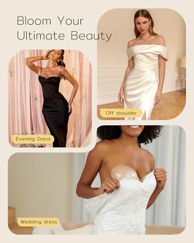Image of Niidor Sticky Bra Adhesive Strapless Ultra Invisible Push‑up Silicone Bra, Multiple Colors & Sizes Reusable for Women Backless Wedding Dresses