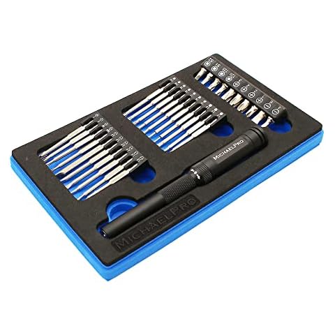 MichaelPro MP002026 Ratcheting Precision Screwdriver with Bits | 30Tooth | Two-Way Full Aluminum Screwdriver, 31-Piece Cover