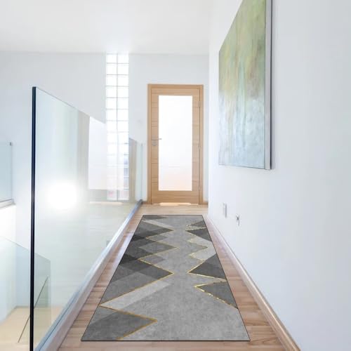 Alfombra de pasillo gris geométrica de 70 x 180 cm lavable 6
