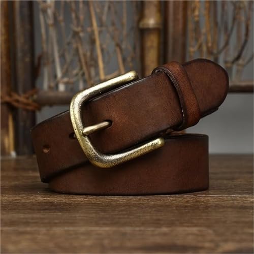 Ceinture vintage cuir de vache lanière vieilli 3.8cm homme femme boucle laiton - 4