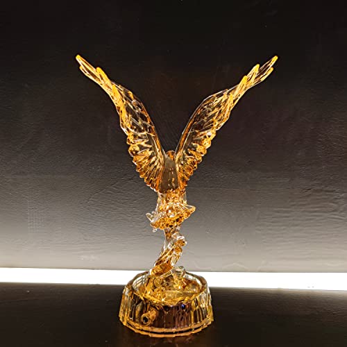 Darmomoon Acrylic American Bald Eagle Figurine Glass Collection Ornament Statue Led Light Animal Collectible Table Decor Home Decor 7.5''L (Amber) #TOP3