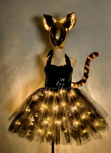 Disfraz completo de gato negro con luces LED para niñas miniatura 4