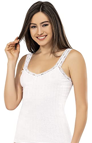 Vavonne Camisole For Women, All Cotton, Airy Soft Comfy Tank Tops Cami Undershirt (White/Lace Strap, Small) #TOP5
